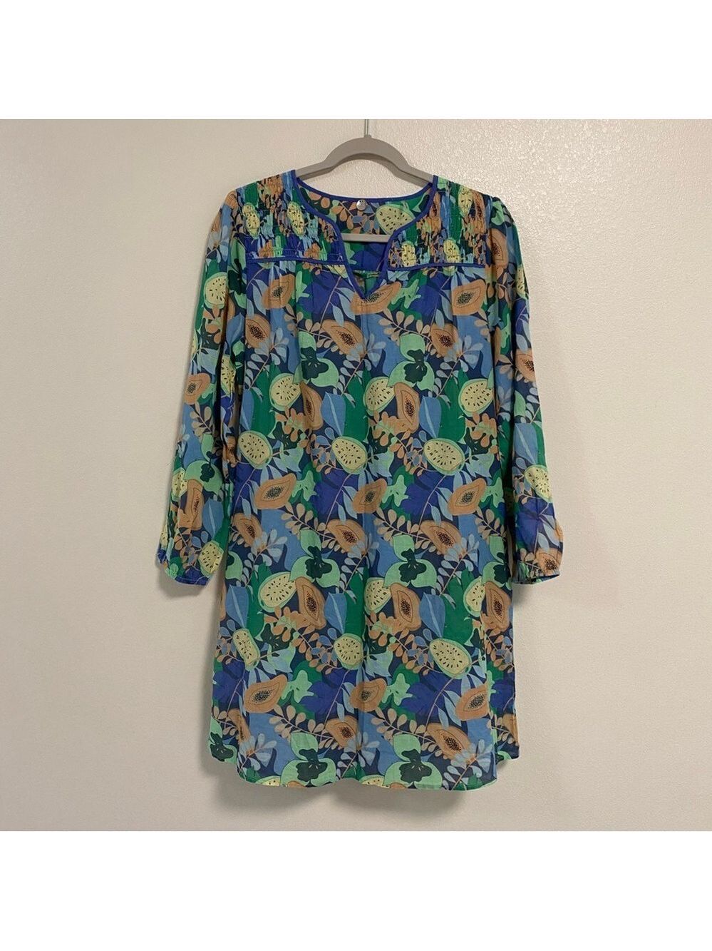 Margaret O’Leary Dress Womens size Small Blue floral beach cover up dress